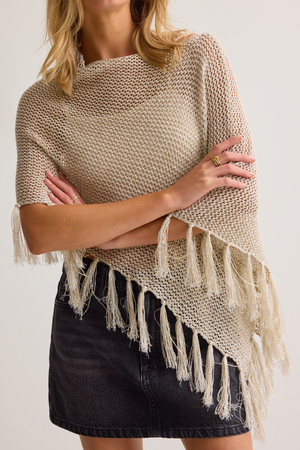 Heather Sequin Fringe Poncho - Altar'd State - 