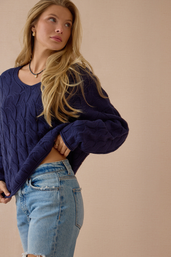Harper V-Neck Cable Knit Sweater - Altar'd State