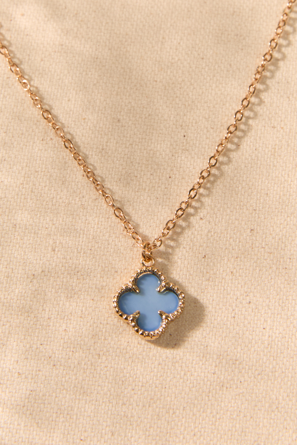 14K Gold Blue Clover Charm Necklace Detail 2 - Altar'd State