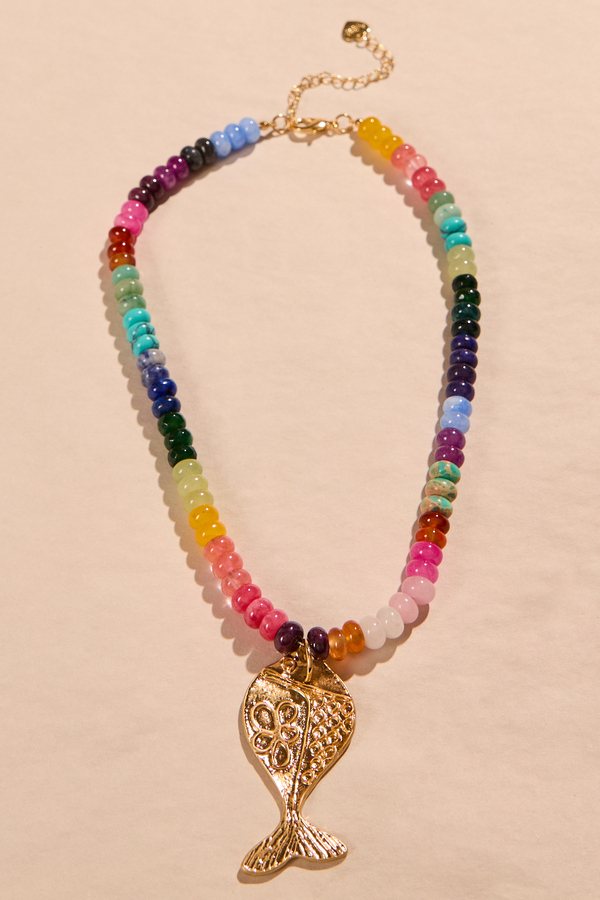 Rainbow Beaded Fish Necklace Detail 2 - Altar'd State