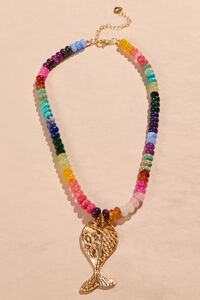 Rainbow Beaded Fish Necklace Detail 2 - Altar'd State
