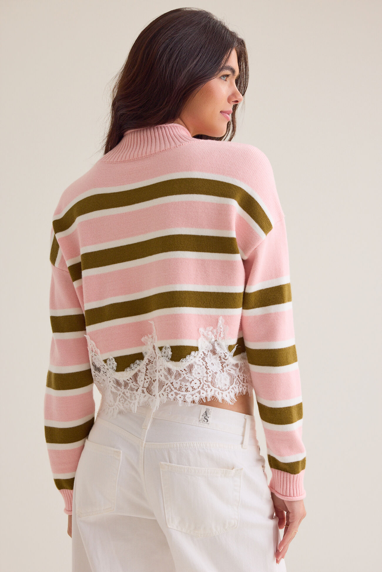 Holli Striped Lace Hem Sweater