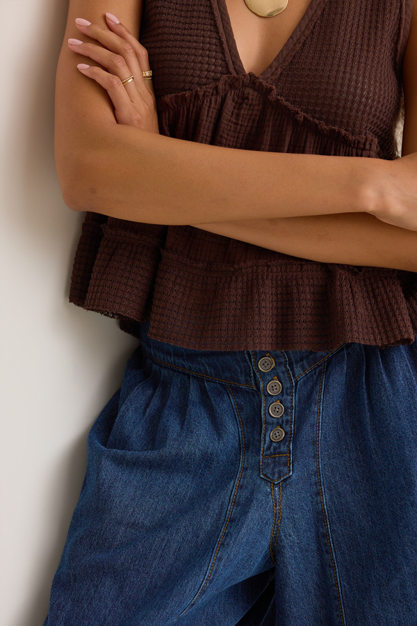 Andy High-Rise Button Front Boho Pant Detail 3 - Altar'd State