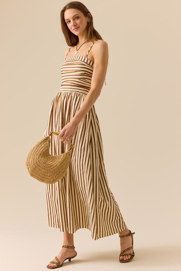 chinese dress ladies BEAU BLACK STRIPE HALTER MIDI DRESS – DISSH main image 0