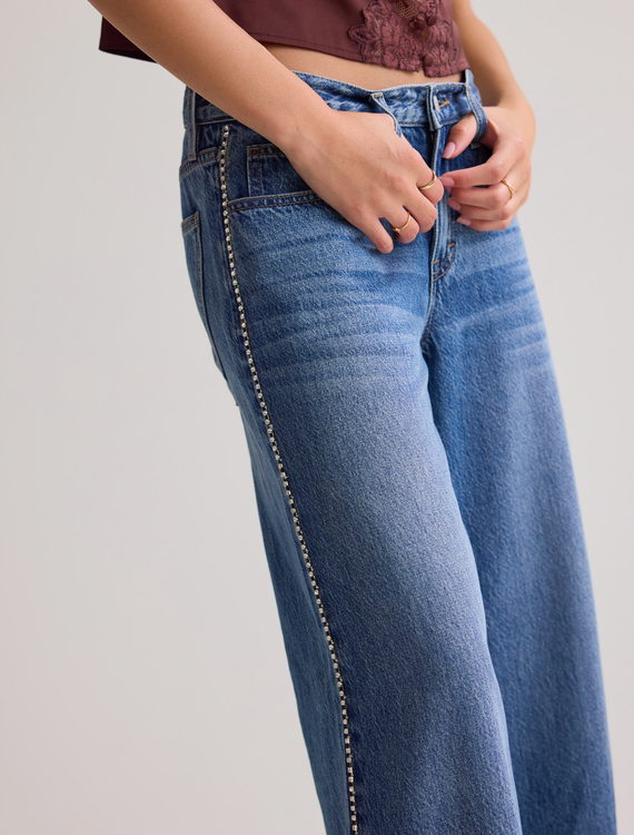 Izzie Rhinestone Trim Wide Leg Jean Detail 3 - Altar'd State