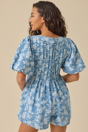 Evie Puff Sleeve Denim Romper - Altar'd State - 