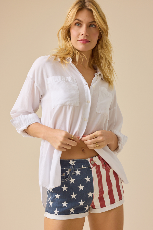 Mary American Flag Denim Shorts Detail 3 - Altar'd State