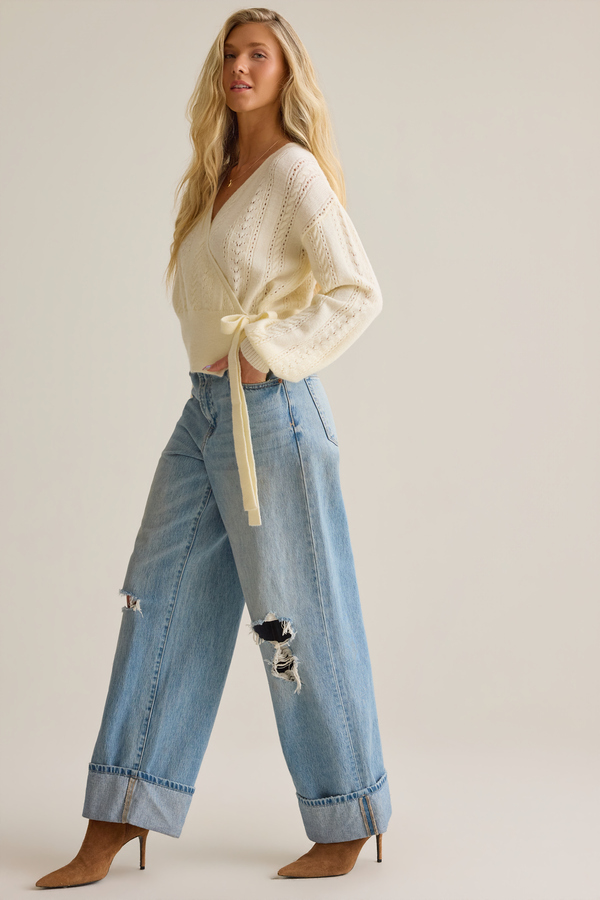 Adele Pointelle Wrap Sweater Detail 4 - Altar'd State