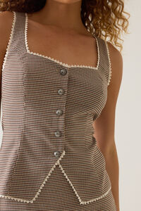 Elowen Plaid Lace Trim Button Top Detail 2 - Altar'd State