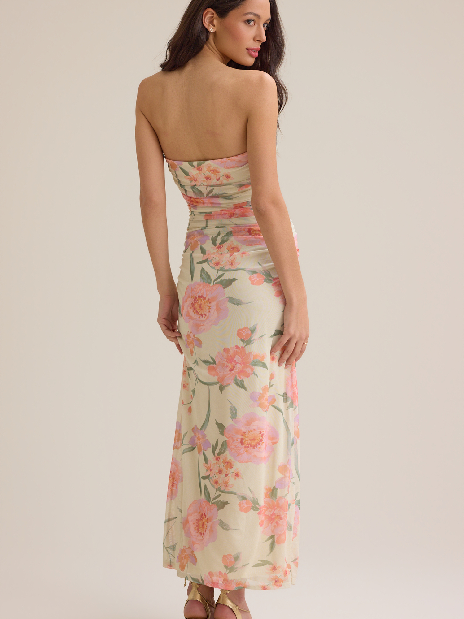 Ava Strapless Maxi Dress in Yellow & Pink | Altar'd State