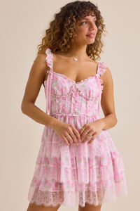 Monica Floral Ruffle Mini Dress in Pink | Altar'd State