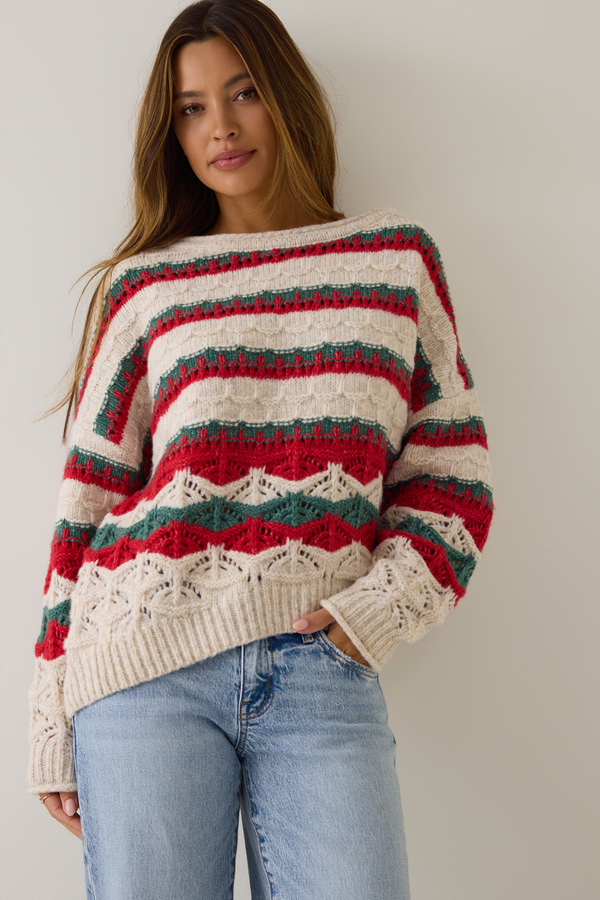 Carol Christmas Stripe Pullover Detail 4 - Altar'd State