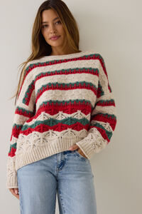 Carol Christmas Stripe Pullover Detail 4 - Altar'd State