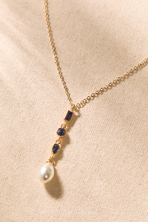 Navy Jewel Pearl Y Necklace - Altar'd State