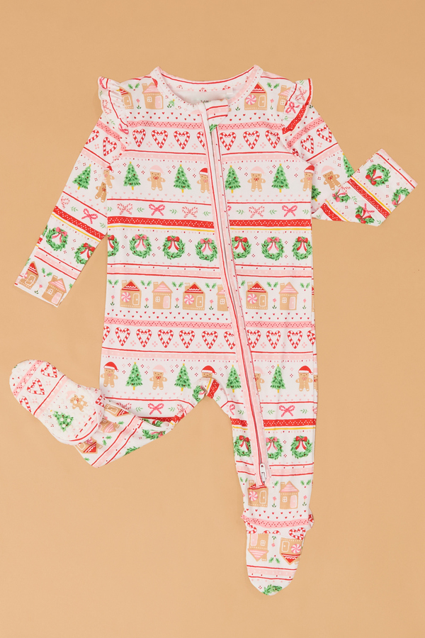 Flutter Fair Isle Gingerbread Girl Footie Detail 2 - Altar'd State