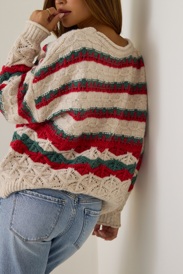 Carol Christmas Stripe Pullover Detail 6 - Altar'd State