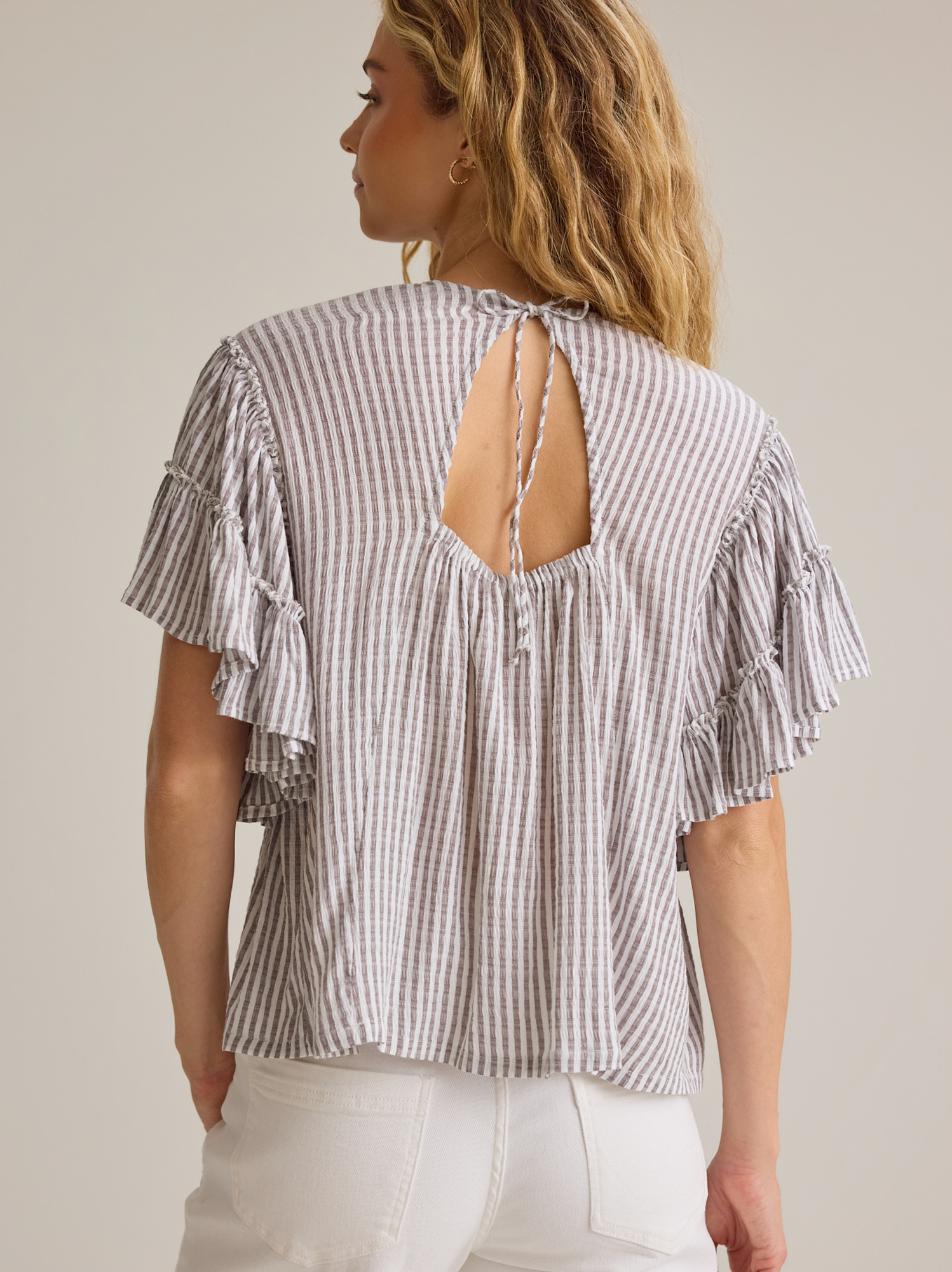 Rebecca Striped Ruffle Top in Ivory & Brown | Altar'd State