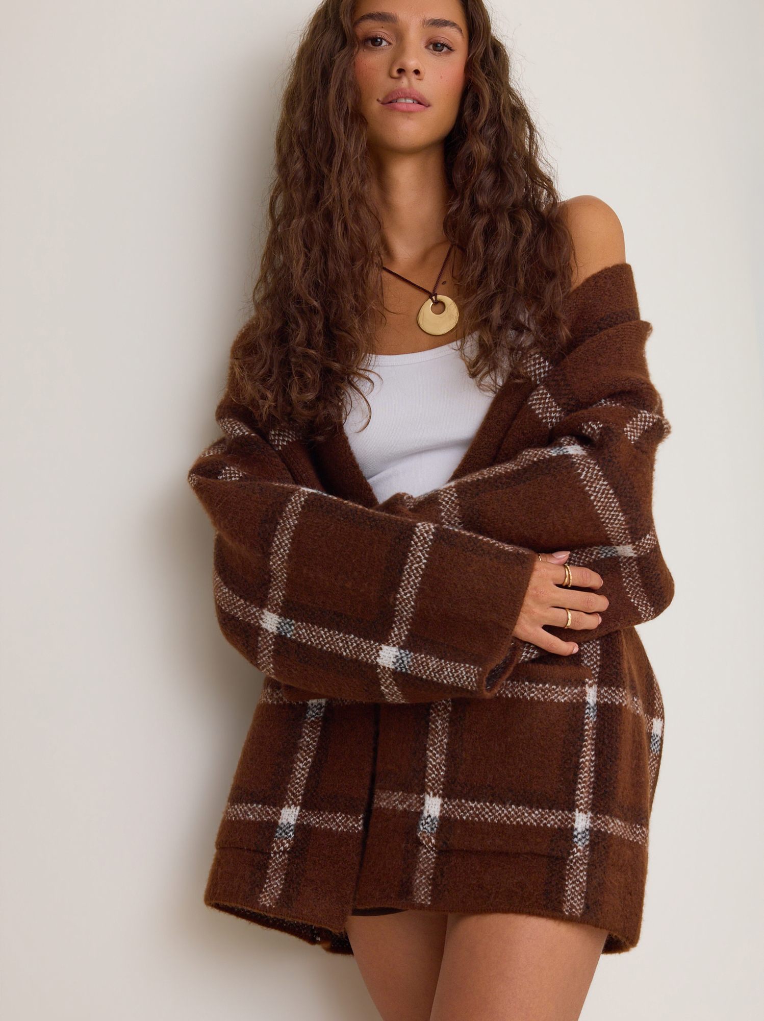 Catalina Open Cardigan in Brown & Ivory | Altar'd State
