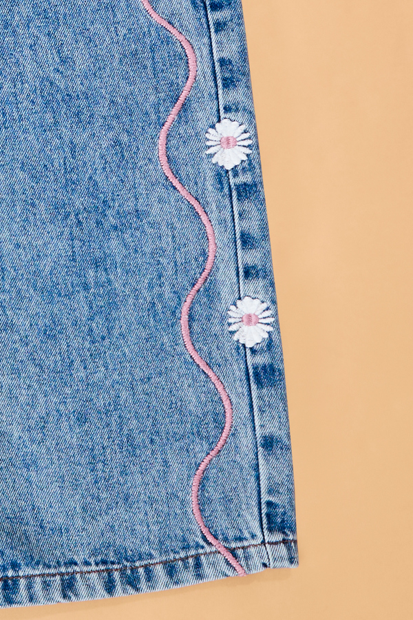 Madelyn Embroidered Daisy Overalls Detail 2 - Altar'd State
