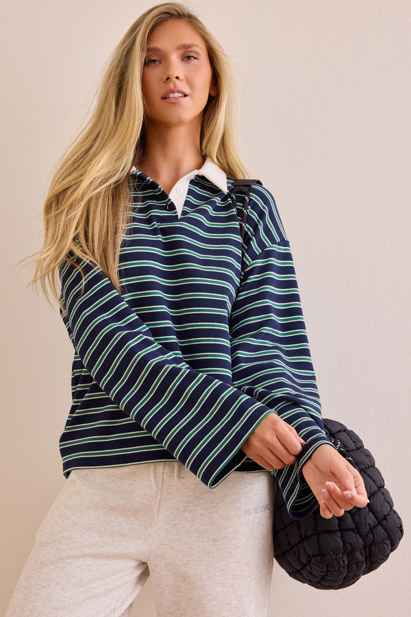 Captains Stripe Boxy Polo - Altar'd State