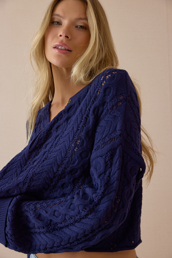 Stormie Textured Henley Sweater Detail 4 - Altar'd State