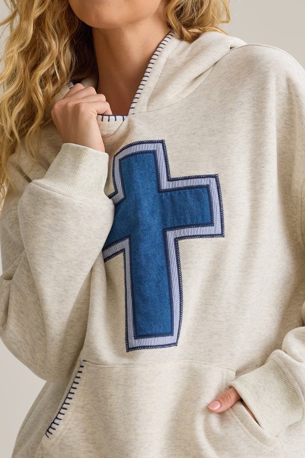 Denim Cross Hoodie Detail 2 - Altar'd State