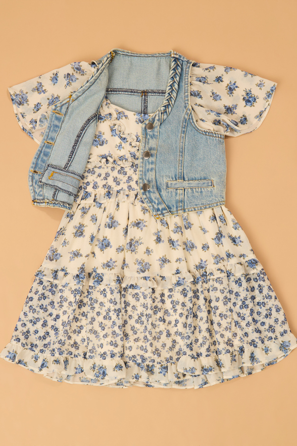 Posey Floral Dress and Denim Vest Detail 2 - Altar'd State