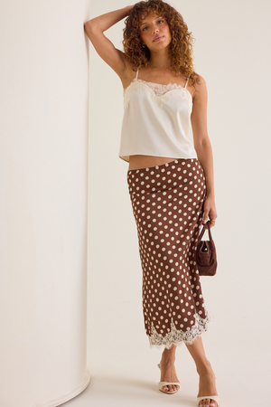 Lynlee Polka Dot Satin Lace Trim Skirt - Altar'd State