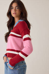 Mitchie Denim Trim Striped Pullover Detail 4 - Altar'd State