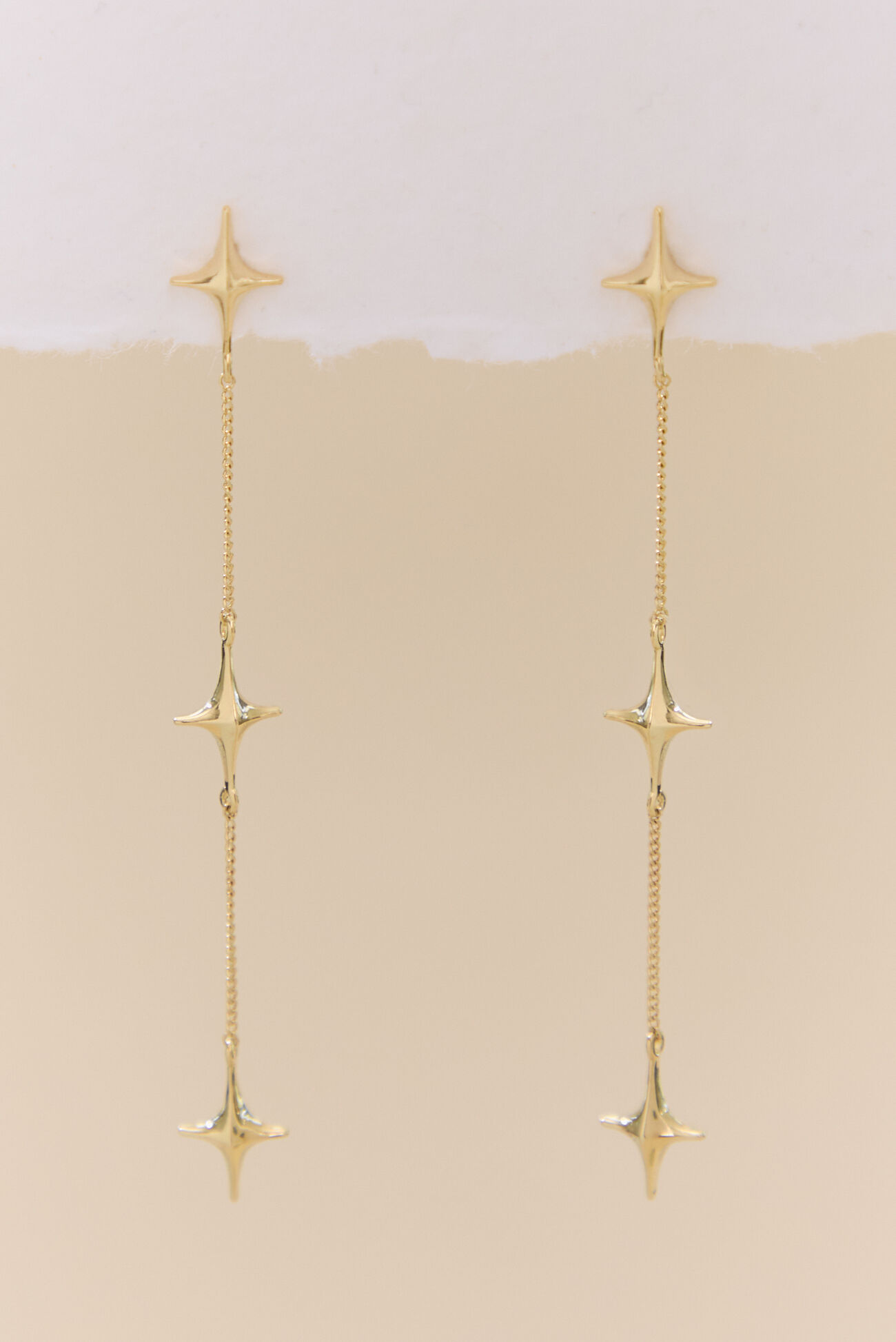 18K Gold Starburst Linear Dangle Earrings