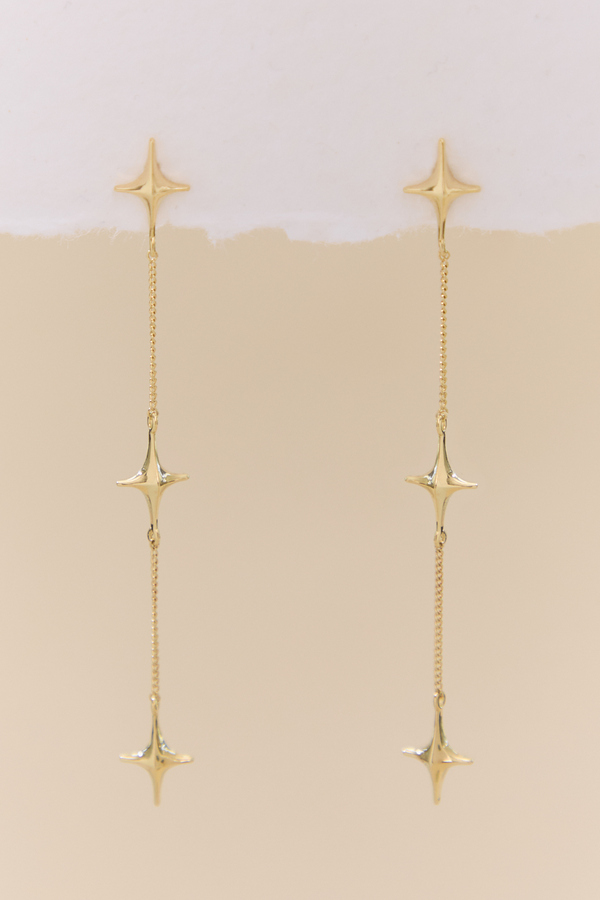 18K Gold Starburst Linear Dangle Earrings Detail 3 - Altar'd State