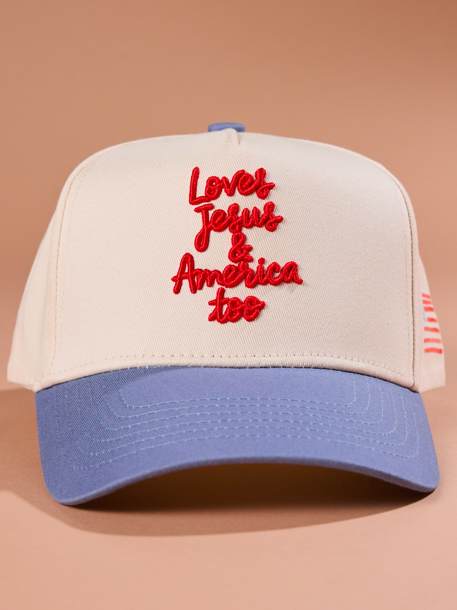 Loves Jesus & America Too Trucker Hat in Ivory | Altar display picture 2