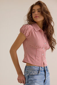 Bonnie Gingham Button Up Top Detail 3 - Altar'd State