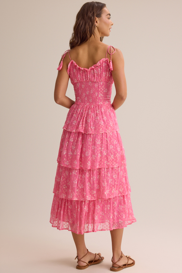 chinese dress ladies Alana Crimson Red Tiered Evening Maxi Dress M main image 0