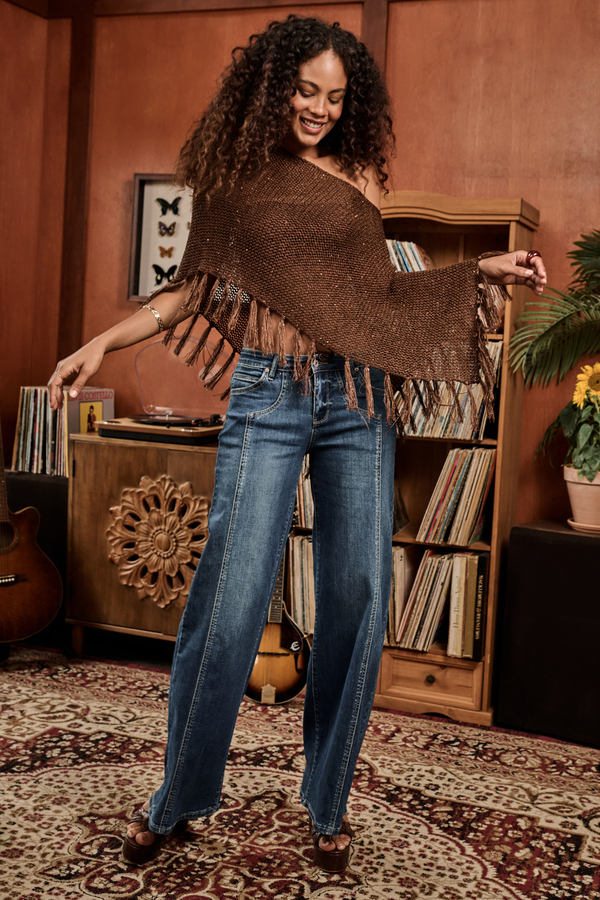 Heather Sequin Fringe Poncho - Altar'd State