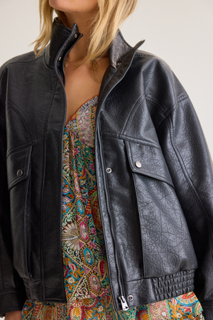 Mona Vegan Leather Bomber Jacket - Altar'd State - 