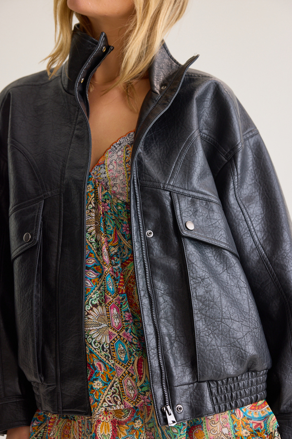 Mona Vegan Leather Bomber Jacket Detail 4 - Altar'd State