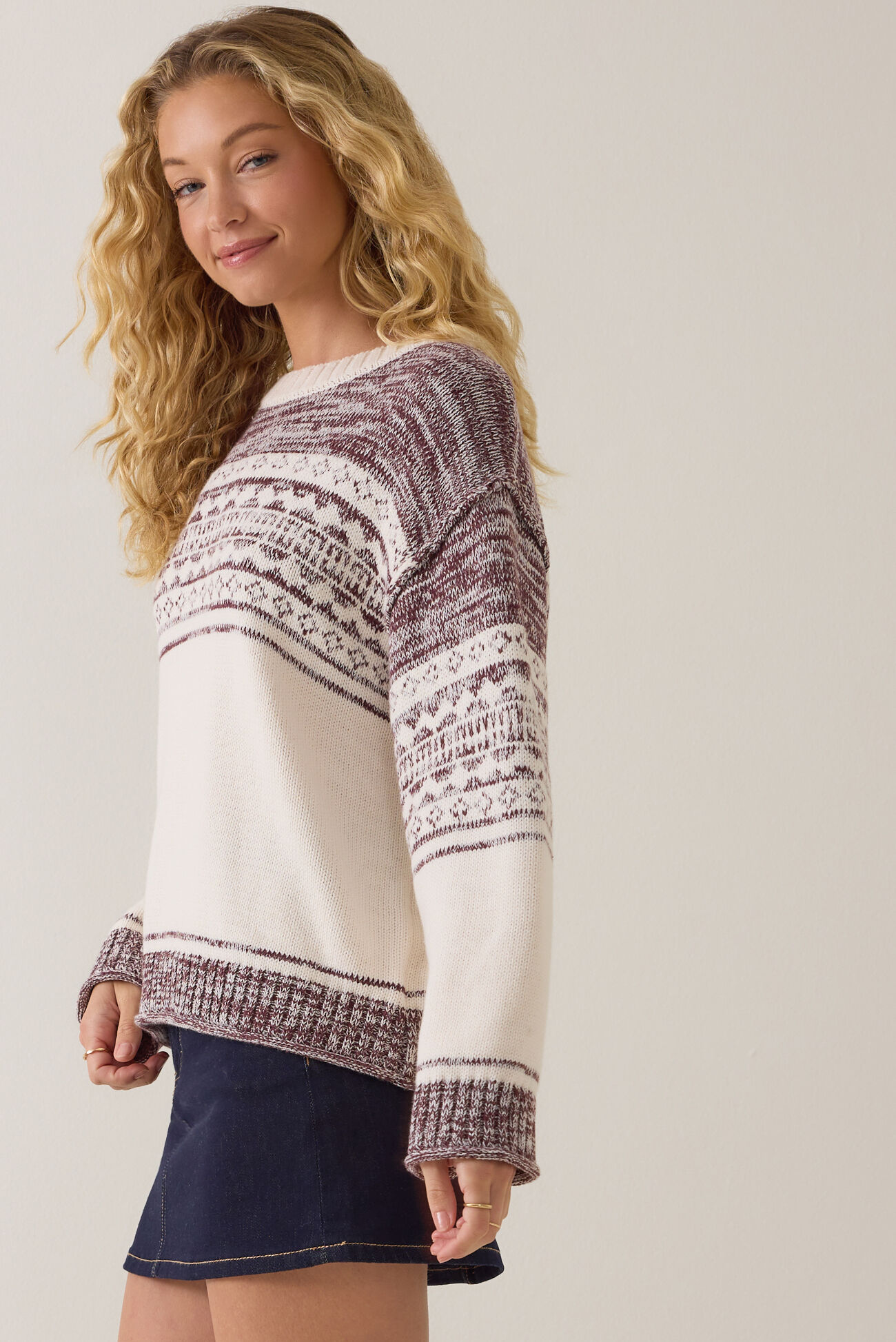 Michelle Marled Fair Isle Crew Neck Sweater