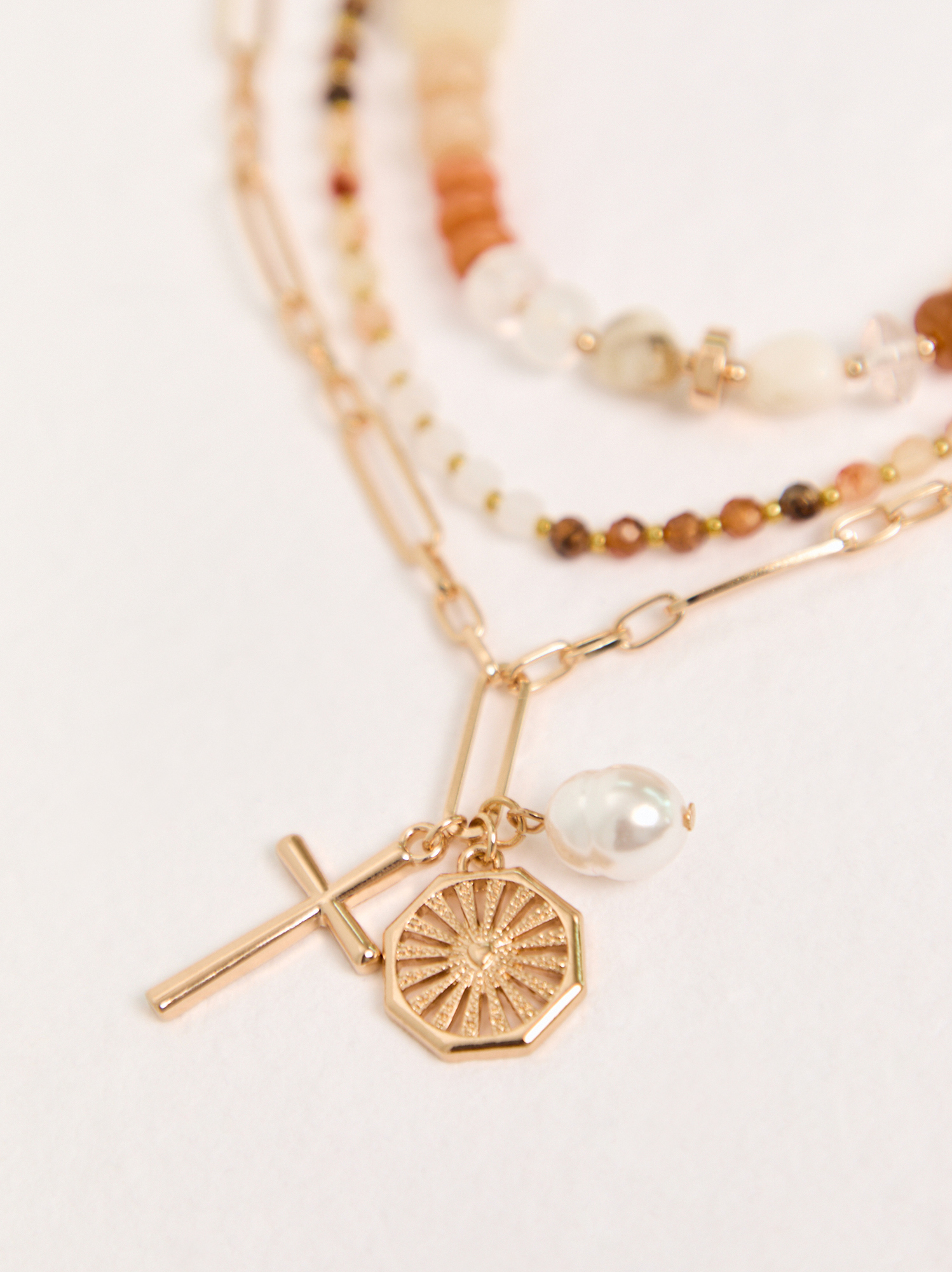 Chloe Beaded Layered Sun and Pearl Necklace | Altar'd State