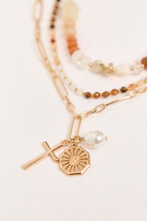 Chloe Beaded Layered Sun and Pearl Necklace - Altar'd State