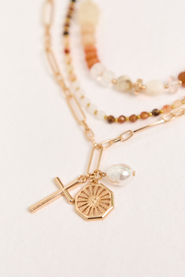 Chloe Beaded Layered Sun and Pearl Necklace Detail 2 - Altar'd State