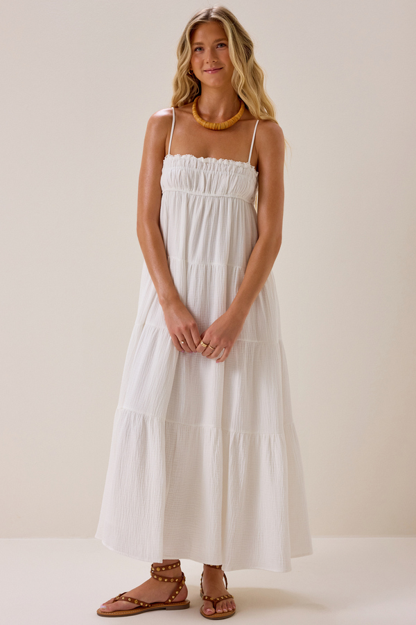 white babydoll dress Scarlett Lace Trim Flutter Strap Mini 32 Waist Elle Tiered Babydoll Dress in