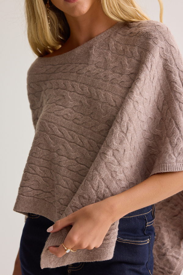 Constance Cable Knit Poncho Detail 2 - Altar'd State