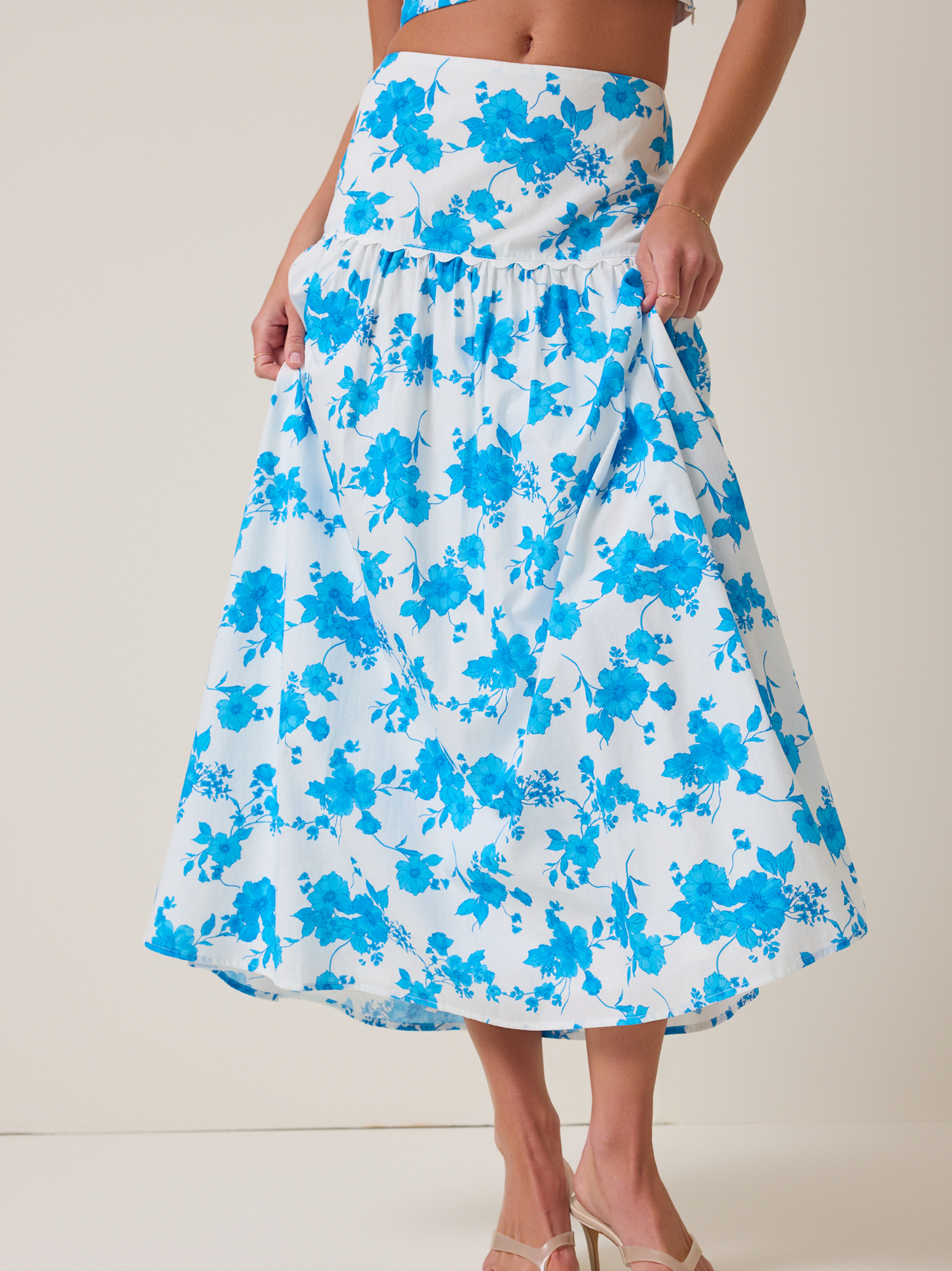 Kika Floral Maxi Skirt in Ivory & Blue | Altar'd State