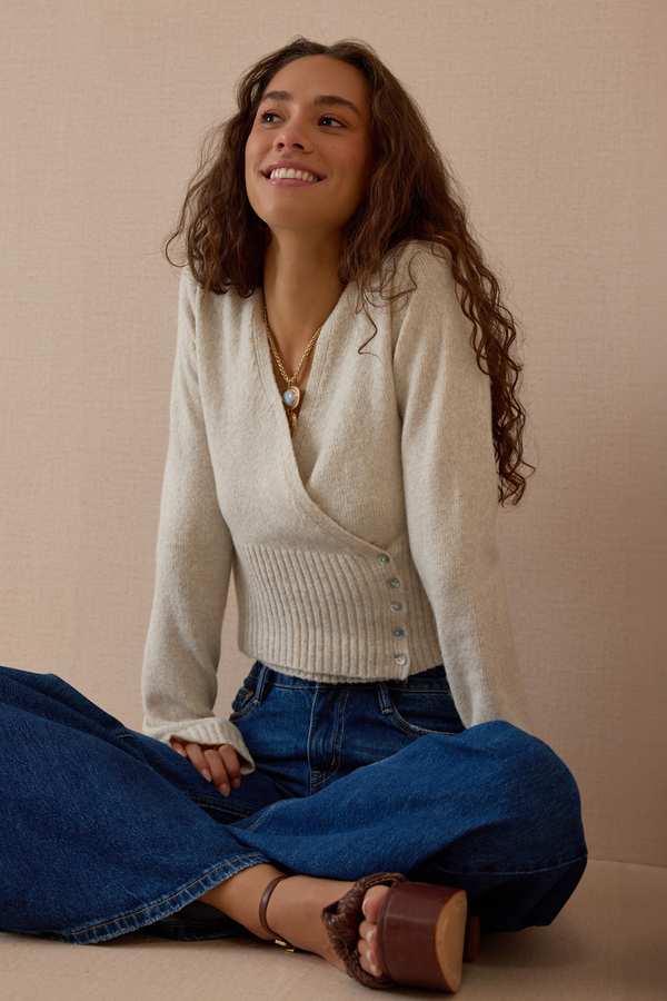 Ciela Wrap Button Side Sweater Detail 3 - Altar'd State