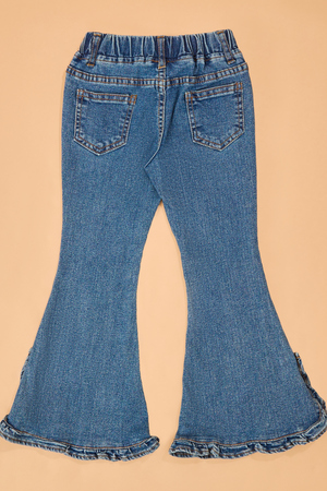 Jilly Dark Wash Ruffle Flare Jeans - Altar'd State