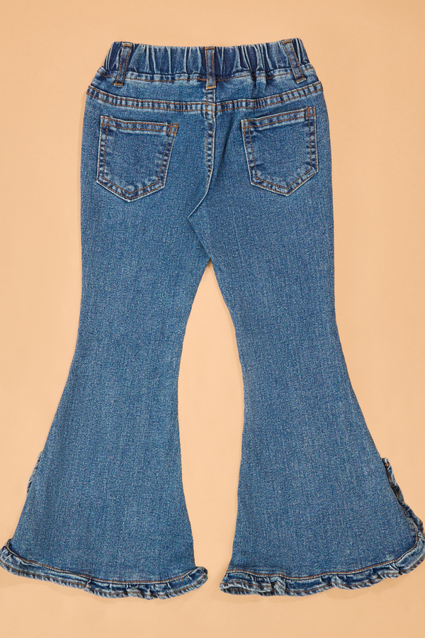Jilly Dark Wash Ruffle Flare Jeans Detail 4 - Altar'd State