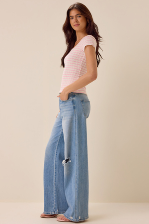 Shivani Striped Lace Trim Tee - Altar'd State - 