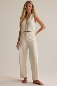 Kelia Contrast Stitch Vest in Ivory & Taupe | Altar'd State