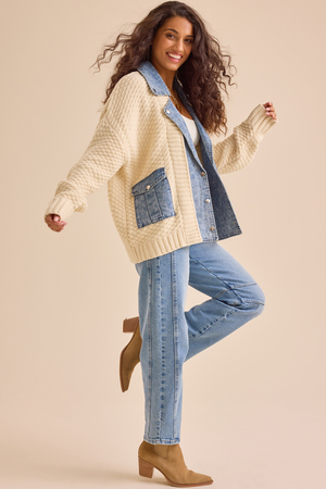 Hadley Cable Denim Mixed Cardigan - Altar'd State